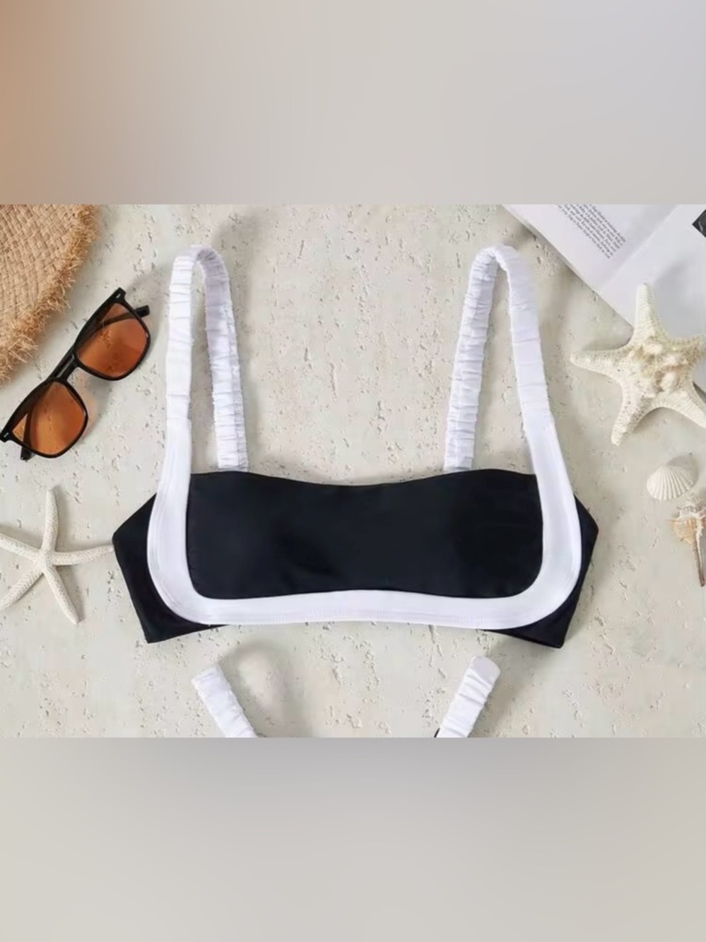 SHEIN Black & White Bikini Top